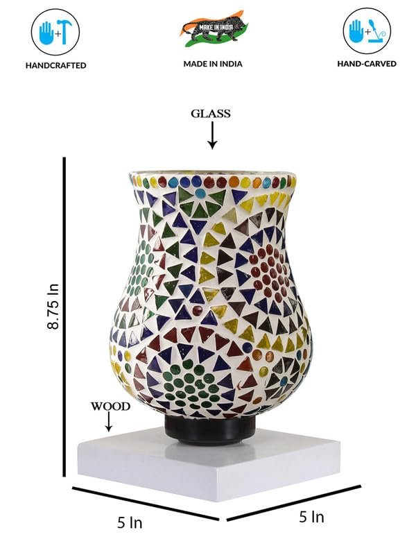 Multicolor Table Lamp | Artistic Mosaic Glass with Sturdy Wood Base | Decorative Ambient Light for Home D�cor | Perfect Blend of Modern & Traditional Style - Model DNM143