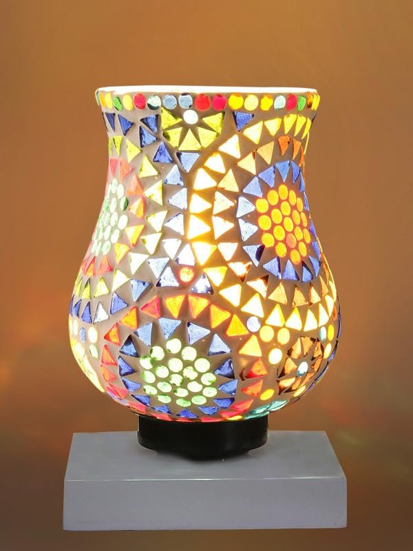 Multicolor Table Lamp | Artistic Mosaic Glass with Sturdy Wood Base | Decorative Ambient Light for Home D�cor | Perfect Blend of Modern & Traditional Style - Model DNM143