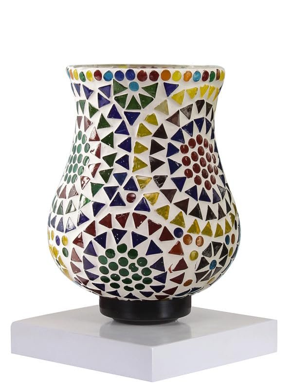 Multicolor Table Lamp | Artistic Mosaic Glass with Sturdy Wood Base | Decorative Ambient Light for Home D�cor | Perfect Blend of Modern & Traditional Style - Model DNM143