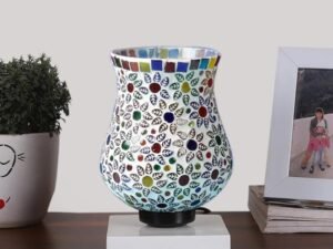 Multicolor Table Lamp | Artistic Mosaic Glass with Sturdy Wood Base | Decorative Ambient Light for Home D�cor | Perfect Blend of Modern & Traditional Style - Model DNM144