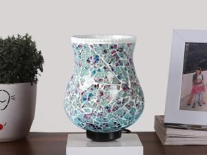 Multicolor Table Lamp | Artistic Mosaic Glass with Sturdy Wood Base | Decorative Ambient Light for Home D�cor | Perfect Blend of Modern & Traditional Style - Model DNM145