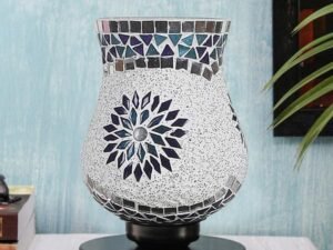Multicolor Table Lamp | Artistic Mosaic Glass with Sturdy Wood Base | Decorative Ambient Light for Home D�cor | Perfect Blend of Modern & Traditional Style - Model DNM147