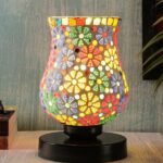 Multicolor Table Lamp | Artistic Mosaic Glass with Sturdy Wood Base | Decorative Ambient Light for Home D�cor | Perfect Blend of Modern & Traditional Style – Model DNM149
