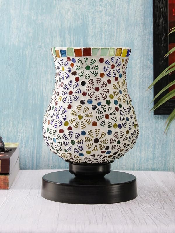 Multicolor Table Lamp | Artistic Mosaic Glass with Sturdy Wood Base | Decorative Ambient Light for Home D�cor | Perfect Blend of Modern & Traditional Style - Model DNM149