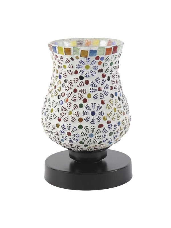 Multicolor Table Lamp | Artistic Mosaic Glass with Sturdy Wood Base | Decorative Ambient Light for Home D�cor | Perfect Blend of Modern & Traditional Style - Model DNM149