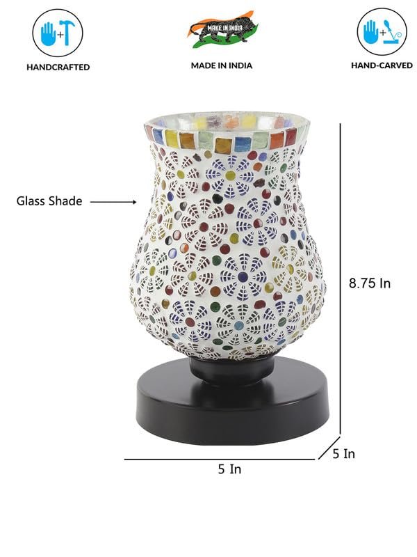 Multicolor Table Lamp | Artistic Mosaic Glass with Sturdy Wood Base | Decorative Ambient Light for Home D�cor | Perfect Blend of Modern & Traditional Style - Model DNM149