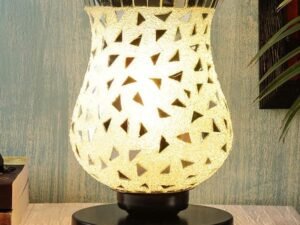 Multicolor Table Lamp | Artistic Mosaic Glass with Sturdy Wood Base | Decorative Ambient Light for Home D�cor | Perfect Blend of Modern & Traditional Style - Model DNM150