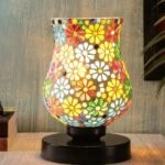 Multicolor Table Lamp | Artistic Mosaic Glass with Sturdy Wood Base | Decorative Ambient Light for Home D�cor | Perfect Blend of Modern & Traditional Style – Model DNM151