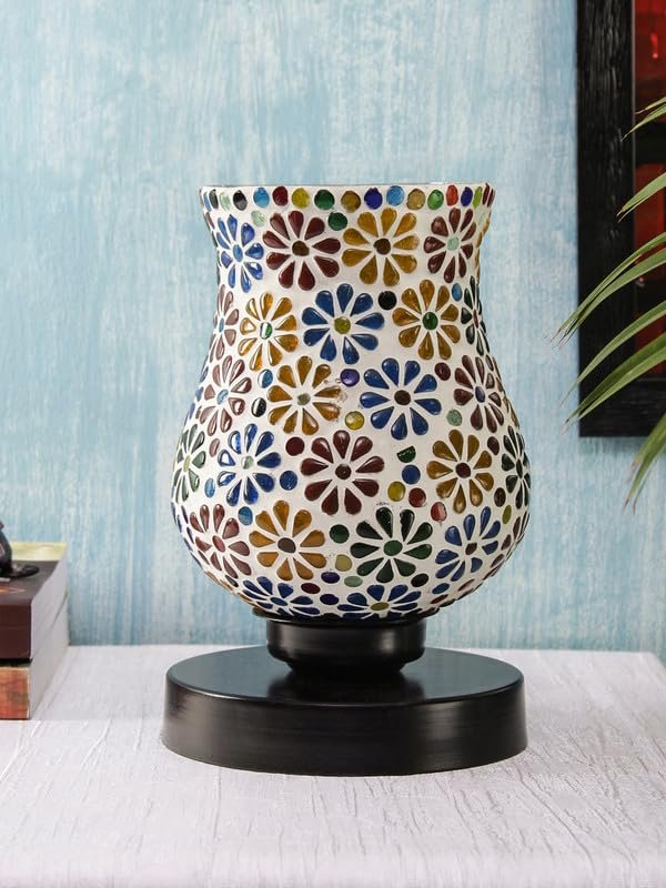 Multicolor Table Lamp | Artistic Mosaic Glass with Sturdy Wood Base | Decorative Ambient Light for Home D�cor | Perfect Blend of Modern & Traditional Style - Model DNM151