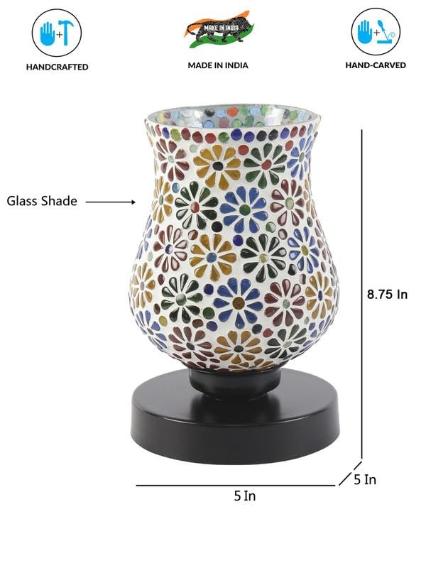Multicolor Table Lamp | Artistic Mosaic Glass with Sturdy Wood Base | Decorative Ambient Light for Home D�cor | Perfect Blend of Modern & Traditional Style - Model DNM151