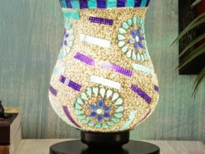 Multicolor Table Lamp | Artistic Mosaic Glass with Sturdy Wood Base | Decorative Ambient Light for Home D�cor | Perfect Blend of Modern & Traditional Style - Model DNM152