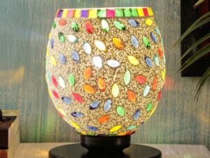 Multicolor Table Lamp | Artistic Mosaic Glass with Sturdy Wood Base | Decorative Ambient Light for Home D�cor | Perfect Blend of Modern & Traditional Style - Model DNM153