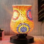 Multicolor Table Lamp | Artistic Mosaic Glass with Sturdy Wood Base | Decorative Ambient Light for Home D�cor | Perfect Blend of Modern & Traditional Style – Model DNM155