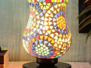 Multicolor Table Lamp | Artistic Mosaic Glass with Sturdy Wood Base | Decorative Ambient Light for Home D�cor | Perfect Blend of Modern & Traditional Style - Model DNM159