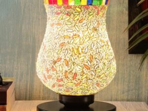 Multicolor Table Lamp | Artistic Mosaic Glass with Sturdy Wood Base | Decorative Ambient Light for Home D�cor | Perfect Blend of Modern & Traditional Style - Model DNM160