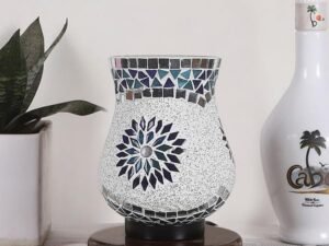 Multicolor Table Lamp | Artistic Mosaic Glass with Sturdy Wood Base | Decorative Ambient Light for Home D�cor | Perfect Blend of Modern & Traditional Style - Model DNM165
