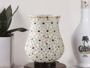 Multicolor Table Lamp | Artistic Mosaic Glass with Sturdy Wood Base | Decorative Ambient Light for Home D�cor | Perfect Blend of Modern & Traditional Style - Model DNM166