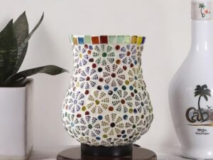 Multicolor Table Lamp | Artistic Mosaic Glass with Sturdy Wood Base | Decorative Ambient Light for Home D�cor | Perfect Blend of Modern & Traditional Style - Model DNM167