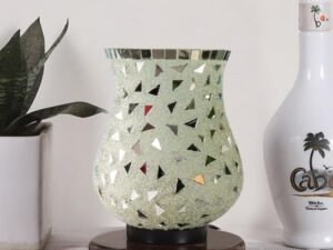 Multicolor Table Lamp | Artistic Mosaic Glass with Sturdy Wood Base | Decorative Ambient Light for Home D�cor | Perfect Blend of Modern & Traditional Style - Model DNM168