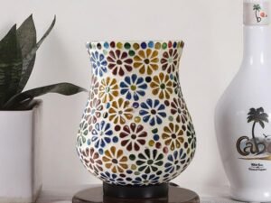 Multicolor Table Lamp | Artistic Mosaic Glass with Sturdy Wood Base | Decorative Ambient Light for Home D�cor | Perfect Blend of Modern & Traditional Style - Model DNM169