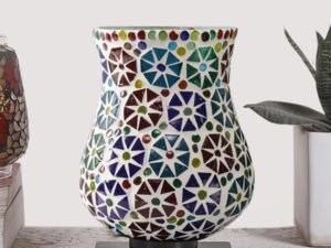 Multicolor Table Lamp | Artistic Mosaic Glass with Sturdy Wood Base | Decorative Ambient Light for Home D�cor | Perfect Blend of Modern & Traditional Style - Model DNM16