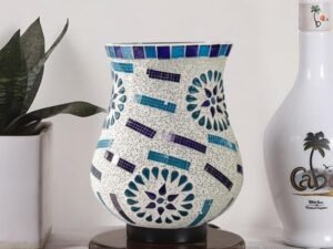 Multicolor Table Lamp | Artistic Mosaic Glass with Sturdy Wood Base | Decorative Ambient Light for Home D�cor | Perfect Blend of Modern & Traditional Style - Model DNM170