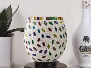 Multicolor Table Lamp | Artistic Mosaic Glass with Sturdy Wood Base | Decorative Ambient Light for Home D�cor | Perfect Blend of Modern & Traditional Style - Model DNM171