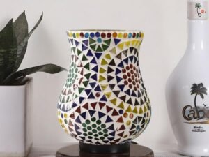 Multicolor Table Lamp | Artistic Mosaic Glass with Sturdy Wood Base | Decorative Ambient Light for Home D�cor | Perfect Blend of Modern & Traditional Style - Model DNM177