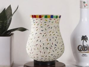 Multicolor Table Lamp | Artistic Mosaic Glass with Sturdy Wood Base | Decorative Ambient Light for Home D�cor | Perfect Blend of Modern & Traditional Style - Model DNM178