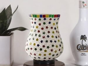 Multicolor Table Lamp | Artistic Mosaic Glass with Sturdy Wood Base | Decorative Ambient Light for Home D�cor | Perfect Blend of Modern & Traditional Style - Model DNM179