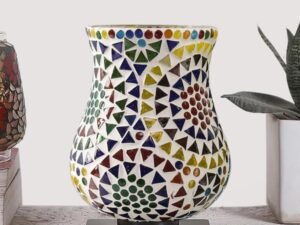 Multicolor Table Lamp | Artistic Mosaic Glass with Sturdy Wood Base | Decorative Ambient Light for Home D�cor | Perfect Blend of Modern & Traditional Style - Model DNM17