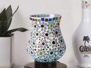 Multicolor Table Lamp | Artistic Mosaic Glass with Sturdy Wood Base | Decorative Ambient Light for Home D�cor | Perfect Blend of Modern & Traditional Style - Model DNM180