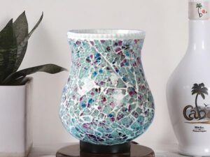 Multicolor Table Lamp | Artistic Mosaic Glass with Sturdy Wood Base | Decorative Ambient Light for Home D�cor | Perfect Blend of Modern & Traditional Style - Model DNM181