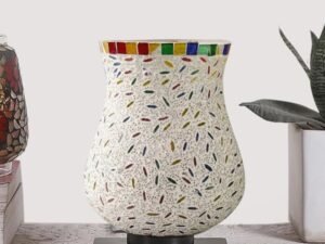 Multicolor Table Lamp | Artistic Mosaic Glass with Sturdy Wood Base | Decorative Ambient Light for Home D�cor | Perfect Blend of Modern & Traditional Style - Model DNM18