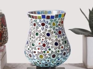 Multicolor Table Lamp | Artistic Mosaic Glass with Sturdy Wood Base | Decorative Ambient Light for Home D�cor | Perfect Blend of Modern & Traditional Style - Model DNM19