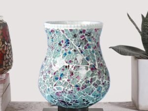 Multicolor Table Lamp | Artistic Mosaic Glass with Sturdy Wood Base | Decorative Ambient Light for Home D�cor | Perfect Blend of Modern & Traditional Style - Model DNM20