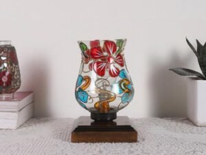 Multicolor Table Lamp | Artistic Mosaic Glass with Sturdy Wood Base | Decorative Ambient Light for Home D�cor | Perfect Blend of Modern & Traditional Style - Model DNM23