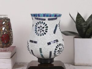 Multicolor Table Lamp | Artistic Mosaic Glass with Sturdy Wood Base | Decorative Ambient Light for Home D�cor | Perfect Blend of Modern & Traditional Style - Model DNM26