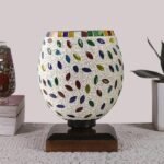 Multicolor Table Lamp | Artistic Mosaic Glass with Sturdy Wood Base | Decorative Ambient Light for Home D�cor | Perfect Blend of Modern & Traditional Style – Model DNM33