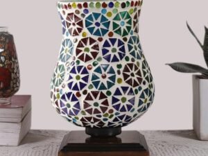 Multicolor Table Lamp | Artistic Mosaic Glass with Sturdy Wood Base | Decorative Ambient Light for Home D�cor | Perfect Blend of Modern & Traditional Style - Model DNM38