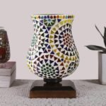 Multicolor Table Lamp | Artistic Mosaic Glass with Sturdy Wood Base | Decorative Ambient Light for Home D�cor | Perfect Blend of Modern & Traditional Style – Model DNM39