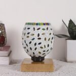 Multicolor Table Lamp | Artistic Mosaic Glass with Sturdy Wood Base | Decorative Ambient Light for Home D�cor | Perfect Blend of Modern & Traditional Style – Model DNM48