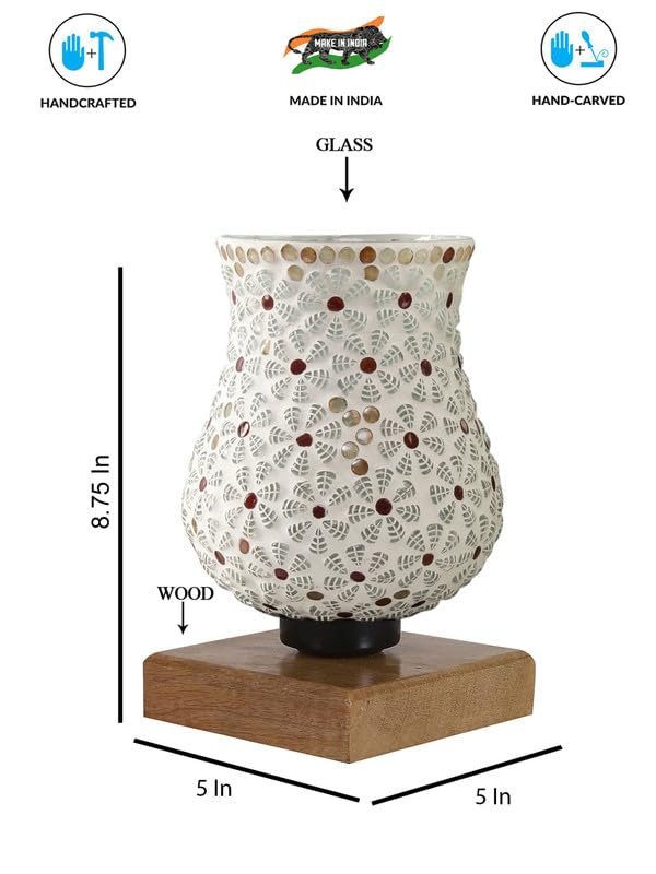 Multicolor Table Lamp | Artistic Mosaic Glass with Sturdy Wood Base | Decorative Ambient Light for Home D�cor | Perfect Blend of Modern & Traditional Style - Model DNM49