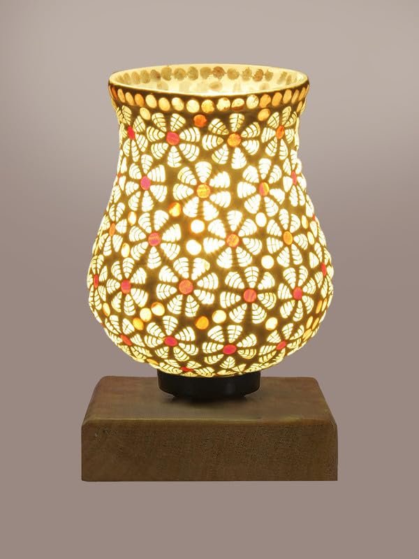 Multicolor Table Lamp | Artistic Mosaic Glass with Sturdy Wood Base | Decorative Ambient Light for Home D�cor | Perfect Blend of Modern & Traditional Style - Model DNM49