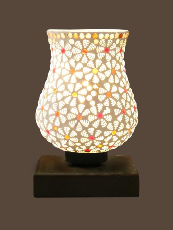 Multicolor Table Lamp | Artistic Mosaic Glass with Sturdy Wood Base | Decorative Ambient Light for Home D�cor | Perfect Blend of Modern & Traditional Style - Model DNM49