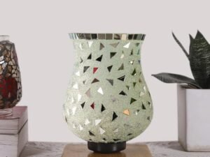 Multicolor Table Lamp | Artistic Mosaic Glass with Sturdy Wood Base | Decorative Ambient Light for Home D�cor | Perfect Blend of Modern & Traditional Style - Model DNM51