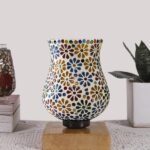 Multicolor Table Lamp | Artistic Mosaic Glass with Sturdy Wood Base | Decorative Ambient Light for Home D�cor | Perfect Blend of Modern & Traditional Style – Model DNM52