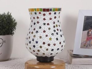 Multicolor Table Lamp | Artistic Mosaic Glass with Sturdy Wood Base | Decorative Ambient Light for Home D�cor | Perfect Blend of Modern & Traditional Style - Model DNM64