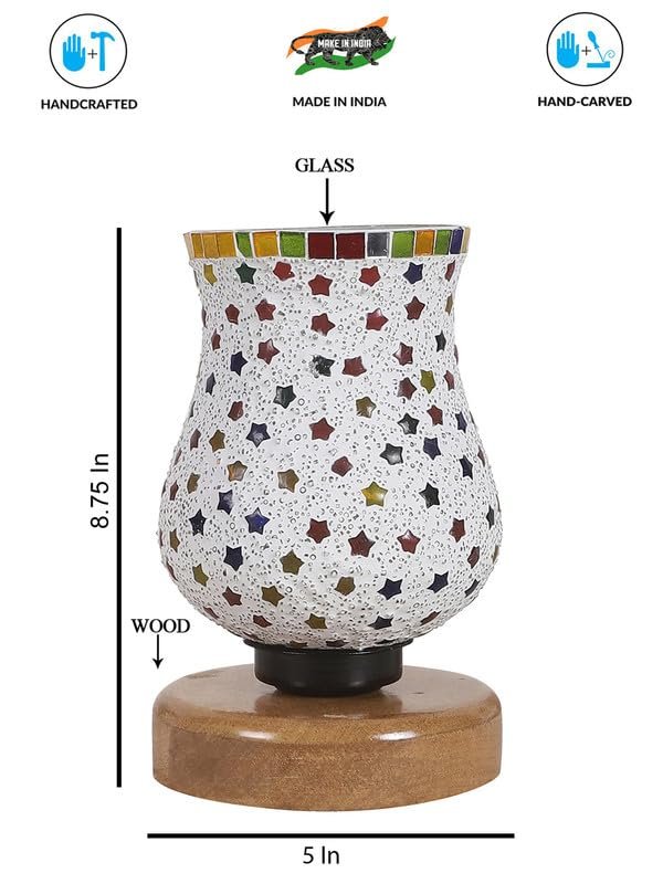 Multicolor Table Lamp | Artistic Mosaic Glass with Sturdy Wood Base | Decorative Ambient Light for Home D�cor | Perfect Blend of Modern & Traditional Style - Model DNM64