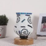 Multicolor Table Lamp | Artistic Mosaic Glass with Sturdy Wood Base | Decorative Ambient Light for Home D�cor | Perfect Blend of Modern & Traditional Style – Model DNM68